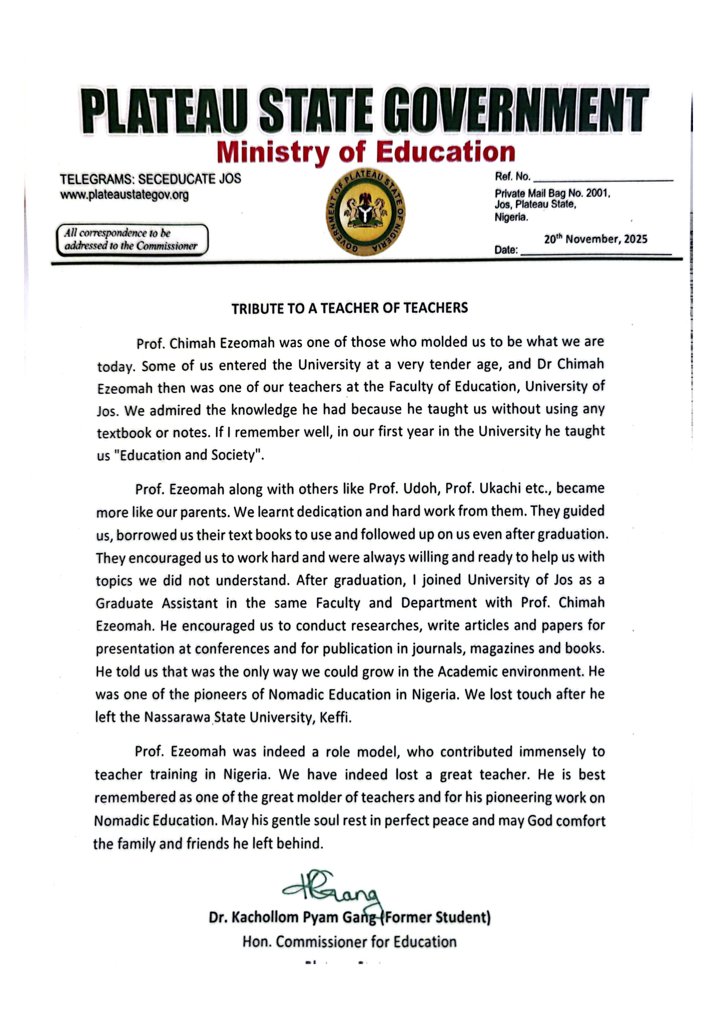 Tribute Honorable (Dr) Kachallom Gang Page 1 of 1