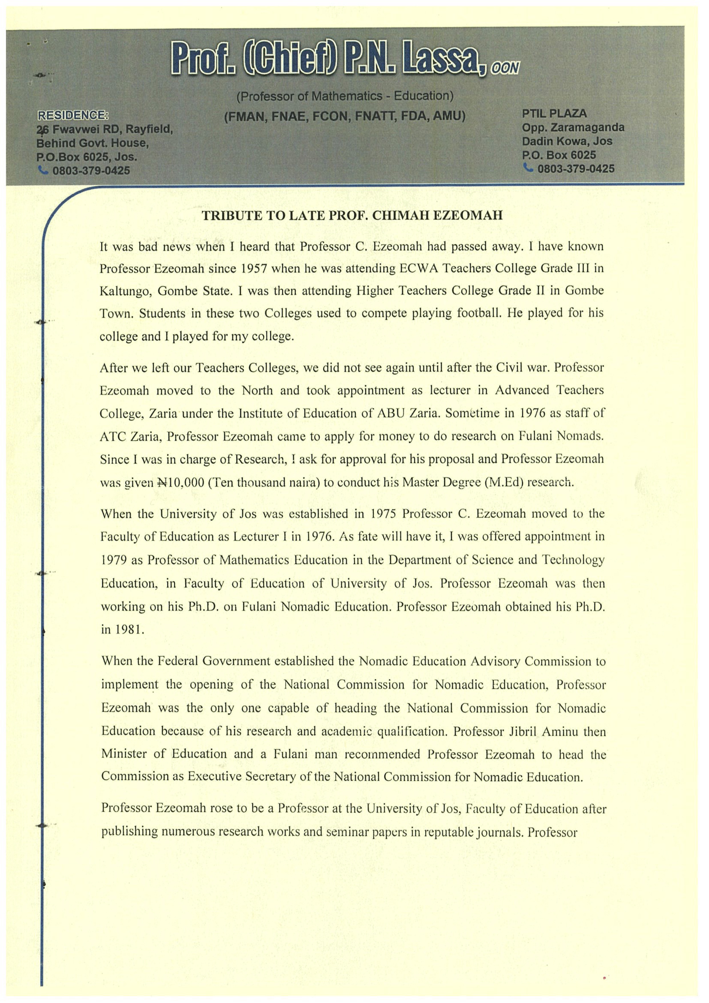 Prof Lassa Tribute Page 1 of 2