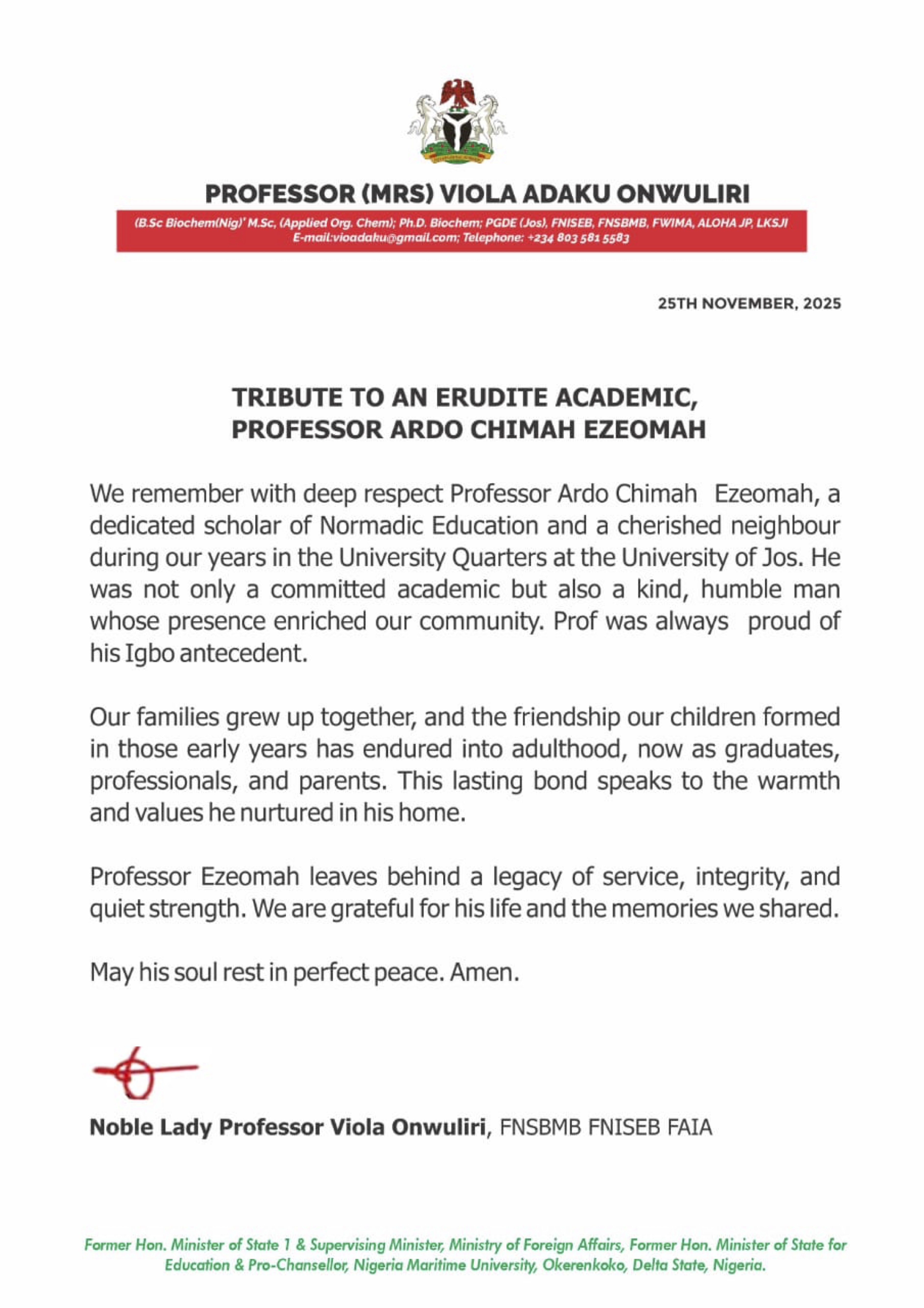 Tribute Prof. VIO Onwuliri Page 1 of 1